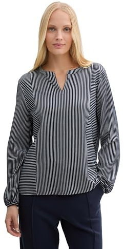 TOM TAILOR Damen 1040546 Longsleeve T-Shirt, 37471-Navy Blue White Thin Stripe, XX-Large