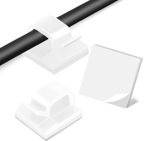AUXHCYL Kabelhalter Selbstklebend, 60 Pcs Kabelclips Selbstklebende, Kabelklemmen für Kabelmanagement, 3M-Kleber Outdoor Cable Holder, Kabelschelle für Kabelbefestigung Lichterkette(Weiß)