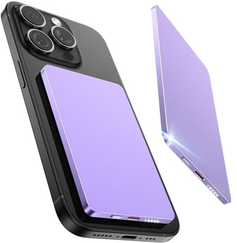 5000mAh für Magsafe Powerbank Mini 22,5W Power Bank USB C in Out Schnellaufladung, Wireless Magnetische Akkupack, Kabellose Externe Handyakkus für iPhone 16/ Plus/Pro/Pro Max/ 15/14/ 13/12 Violett