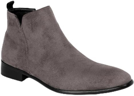 LVTFIYQX Herren braune Wildleder Chelsea-Stiefel mit runder Zehe und dickem Absatz, seitlichem Reißverschluss, geeignet für Herbst und Winter, rutschfest und langlebig,Grau,44 EU