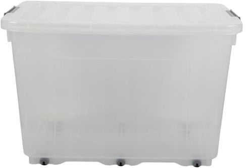 Jolie Max 72L Storage Boxes with Wheels, Heavy-Duty Plastic Storage Containers with Lids, Stackable & Nestable Design with Side Latching Buckles, Transparent. (62 x 44.5 x 40.5 cm) (1)