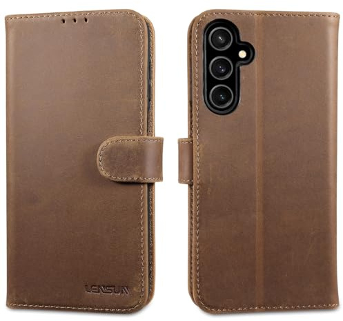 LENSUN Leather Case for Samsung Galaxy A16 5G, Genuine Leather Case [Card Slot] [RFID Protection] [Genuine Leather] Mobile Phone Case for Samsung Galaxy A16 - Vintage Dark Brown