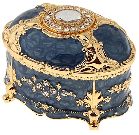 GSZCCZS Vintage-Metallbox, Ring-Schmucketui, Prinzessin, europäischer Palast, Mädchen, Metall, rund, Retro-Aufbewahrungsbox (Farbe: Goldweiß, Größe: 10,8 x 7,7 x 7 cm) (Blau, 10,8 x 7,7 x 7 cm)