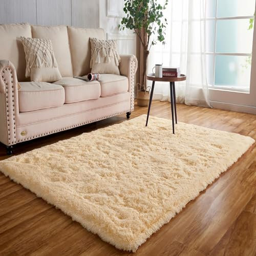 Achiiso Hochflor Teppich Beige,Teppich Flauschig Bettvorleger Schlafzimmer,rutschfest Teppiche Klein für Wohnzimmer, Kinderzimmer (Beige,160x230cm)