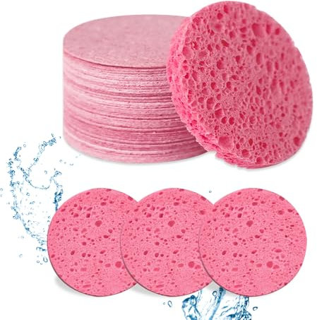 BOBOPACK 60Pz Spugnette Viso Pulizia, Spugna Lavaggio Viso, Struccante Detergente Riutilizzabile,Spugna per il Trucco Compressa, Pulizia Viso per la Pulizia del Facial, Esfoliante, Rimozione Trucco