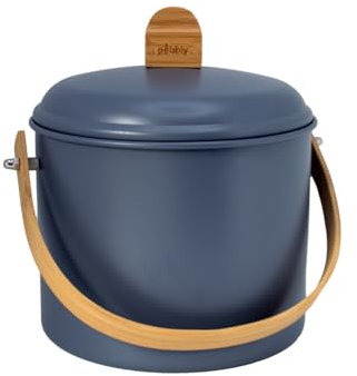 PEBBLY - Seau à Compost d'Intérieur en Acier et Anse en Bambou - 3,5 litres - Ø 19 x 21,5 cm - Filtre Anti-Odeur en Charbon Inclus, Seau Élégant, Durable, Léger et Résistant, sans Risque de Fuite