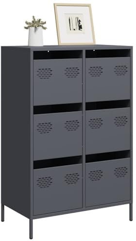 THOYTOUI Highboard, Apothekerschrank Mehrzweckschrank Küchenbuffet Buffetschrank Geeignet für Camera da letto Corridoio Ufficio Cucina Anthrazit 68x39x101,5 cm Stahl