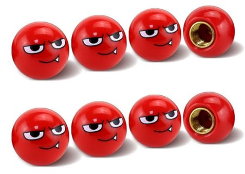 8X Ventilkappen Smiley-Design – Kunststoff-Kupfer Hybridmaterial, Schrader 8mm Ventile – Winterfest & Wasserdicht für Pkw/Motorrad/E-Bike (Rot)