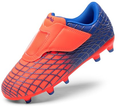 DREAM PAIRS Boys Girls Laceless Soccer Cleats,Orange/Blue,4 Big Kid