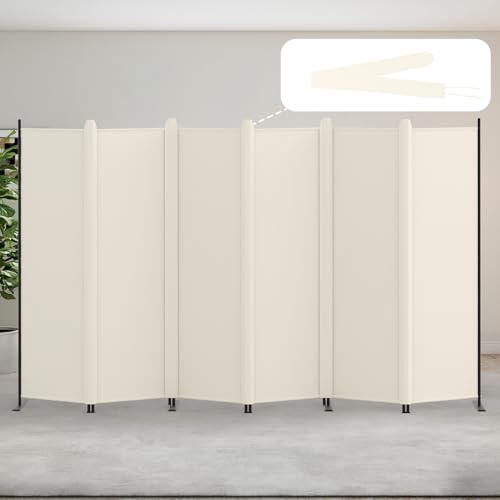 Kokorona 6 Panel Room Divider, 5.8FT Tall Folding Privacy Screen Wall Dividers, Portable Privacy Screen Freestanding Room Divider for Room Separation, Included-Cover Strips, Beige, W 329 x H 176 cm