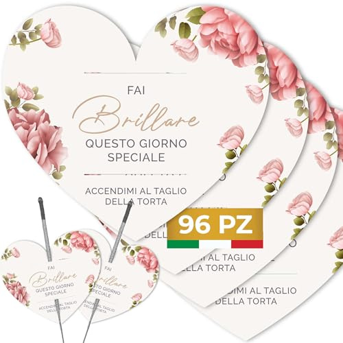 Funkelnde Etiketten für Hochzeit, Herz, 96 Stück, hergestellt in Italien, glitzernde Sternchen aus hochwertigem Karton, Dekoration für Hochzeiten, originelle Ideen (Funken nicht im Lieferumfang