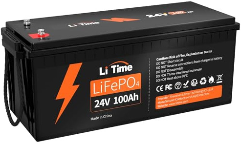 LiTime 24V 100Ah LiFePO4 Lithiumbatterie - 2560W Max. Leistung, 15000 Zyklen, 10 Jahre Lebensdauer, Ideal für Wohnmobil, Marine, Solaranlage & Off - Grid