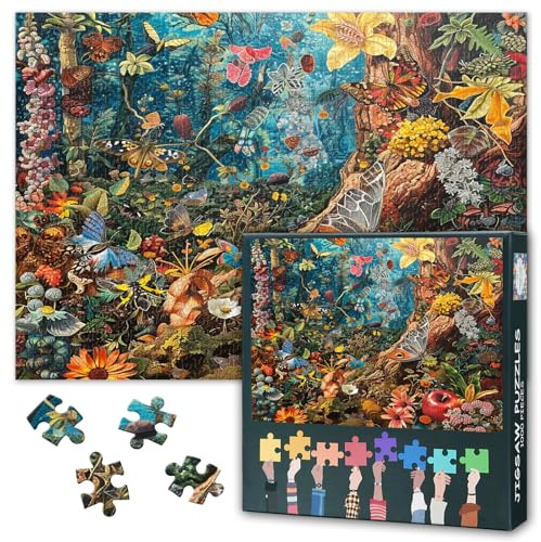 Jigsaw Puzzles for Adults, Biological World 1000 Piece Jigsaw Puzzle, Rich Ecosystem Puzzles, Animals and Plants Adults Puzzle Finished Size 50x70cm