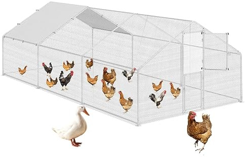 XXL Metall Hühnerstall mit Zweiteilige Tür (3x6x2m), Großes Geflügelgehege für Hühner, Enten & Kaninchen, Wasserdichtes & UV-beständiges Dach, Robustes Freigehege für Garten mit Spitzdach