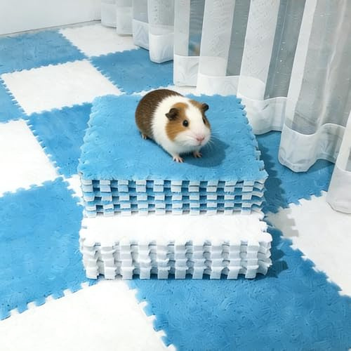 bangminda 10 Stück Meerschweinchenunterlage Weiche warme Kaninchenschlafmatte waschbare Meerschweinchen Decken Schlafmatte Wiederverwendbare Meerschweinchen Käfig Einlegesohlen, 30x30 cm (Blau+Weiß)