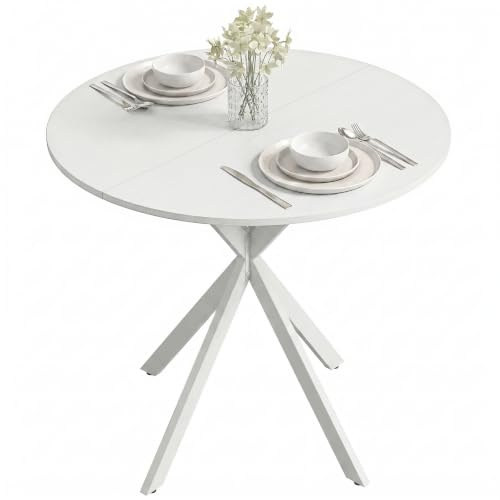 HOMCOM 80cm Round Dining Table, Small Industrial Cross Steel Legs White | Kitchen Table, Dining Room, Kitchen, Living Room