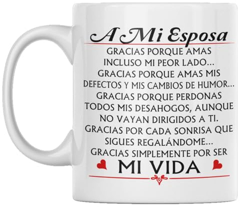 Vulfire Taza Esposa Regalo mujer cumpleaños Idea original Ideas de regalos para ella para Navidad, Boda, San Valentín, Aniversario – Dedicatoria especial, Desayuno, Cocina (blanco)