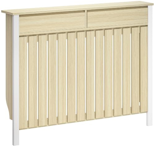 HOMCOM Radiator Cover with Drawers, Large, 119 x 19 x 93cm, Oak | Vertical Slatted Grill, Modern MDF Wood Cabinet Shelf, Heating Cover, Living Room, Bedroom, Hallway