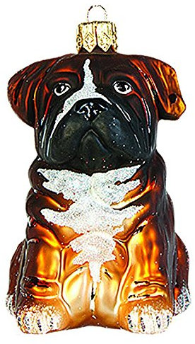 Impuls Christbaumschmuck Glas Hund 8cm Boxer Haustiere mundgeblasene Weihnachtskugeln braun