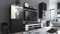 Vladon Wohnwand Movie, Anbauwand bestehend aus 1 TV-Board, 2 Vitrinen und 1 Regal, Schwarz matt/Schwarz matt/Creme Hochglanz, inkl. LED-Beleuchtung weiß (Gesamt: 300 x 190 x 39 cm)