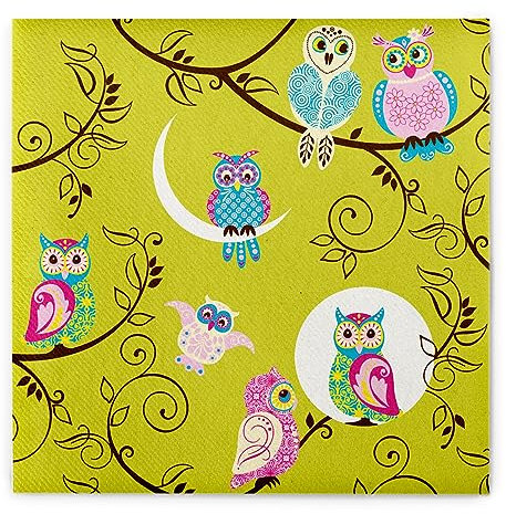Sovie HOME Serviette Bertha | Airlaid-Servietten 40x40 cm | saugstark stoffähnlich | Kinder Geburtstag Eule | 12 Stück