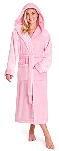 CityComfort Robe de Chambre Femme - Peignoir Femme Polaire à Capuche (Rose, XL)