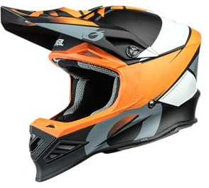 O'NEAL F-SRS Helmet Glitch Motocross Helm I Leichter MX Enduro Helm mit Fieberglas Außenschale I Crosshelm mit Coolmax Innenfutter & Doppel-D-Verschluss I Schwarz Orange I Größe M