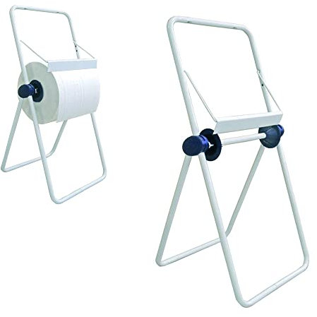 Tecnokit Dispenser porta rotolo carta a pavimento in acciaio, bianco,dimensioni cm 38x40x86h, lama posizionabile in tre posizioni, richiudibile, accessori per l'utilizzo inclusi.
