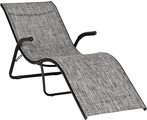 Outsunny Tumbona Plegable de Jardín con Reposabrazos Reposapiés Respaldo Transpirable y Marco de Metal Ergonómico para Terraza Playa Camping Exterior Piscina 170x62x68 cm Gris