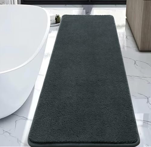 Rururug Badezimmermatte Weiche Mikrofaser Badematte, Badezimmerteppich Groß Bad Teppich 120x50cm, rutschfeste Waschbar Badvorleger, Grau