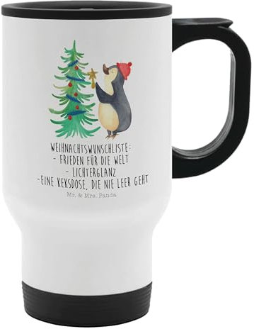 Mr. & Mrs. Panda Thermobecher Pinguin Weihnachtsbaum - Geschenk, Thermotasse, Isolierbecher, Weihnachten, Tasse zum Mitnehmen, Advent, Nikolaus,