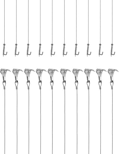QWORK® Cavo per Appendere Quadri, Filo di Sospensione 2m x Φ1.5mm in Acciaio Inox con Gancio Regolabile e Gancio Binario, Carico 40kg, 10 Pezzi