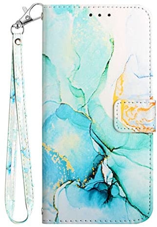 for Samsung Galaxy A14 Case, A14 5G Case, Marble PU Leather Shockproof Flip Phone Cover Card Holder Magnetic Clasp Kickstand TPU Inner Shell Bumper Case Cover for Samsung Galaxy A14 4G/ 5G, Green