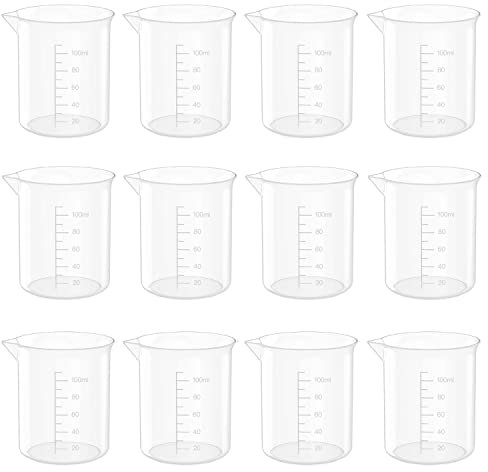 12 Pcs 3.4 Oz Transparent Lab Measuring Cup, 100ml Plastic Beaker Cups, for Science Experiment, Liquid Measuring