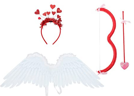 VALICLUD Amor-Kostüm-Set Amor Bogen und Pfeil Engelsflügel Herz Stirnband Amor Requisite Valentinstag Halloween-Kostüm für Männer Frauen