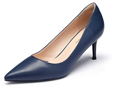 GENSHUO Damen Stiletto Pumps mit Niedrigem Absatz 6 cm/2,36 Zoll Spitz High Heels Elegant Geschlossene Low Heels für Arbeit Abschlussball Hochzeit Stöckelschuhe, Navy Blau 41EU