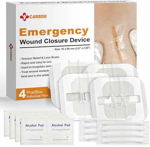 Carbou 4 strisce di chiusura ferita di emergenza, con chiusura lampo, bandaids, set di chiusura a taglio, senza cuciture e facili da usare