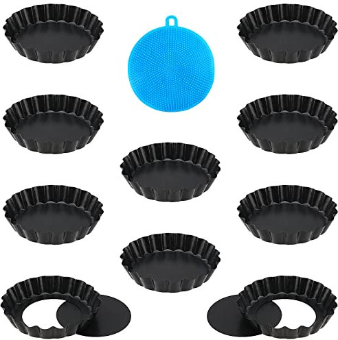 PINGEUI NGOSUET 10 Stück 10cm Mini Tarteform mit Hebeboden, Quicheform Antihaftbeschichtung Törtchenform, Kleine Tartelette Förmchen, Tortenboden Backform Zum Backen Kuchen Eierkuchen, Schwarz