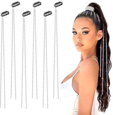 Chaînes de Cheveux Strass Chaînes de Pinces à Cheveux Brillante Barrette 6 Pièces Punk Crystal Tassel Cristal Brillant Bijoux pour Femmes et Filles Partie Anniversaire