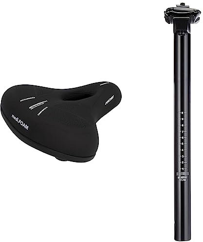 FISCHER Fahrrad Sattel City Memory Foam R.e.Med, Fahrradsattel für City Fahrrad, besonders leicht, extrem bequem & Sattelstütze, Schwarz, Uni