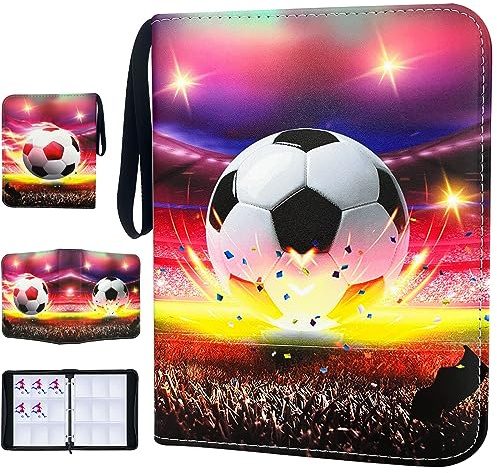 900 Karten Fußball Karten Binder, 9 Pocket Card Collections Sammelkartenbinder 50 Seiten Doppelseitiger Kartenhalter mit Reißverschluss 3-Ring Kartenalbum für Sport Fußball Kartenhüllen Protektoren