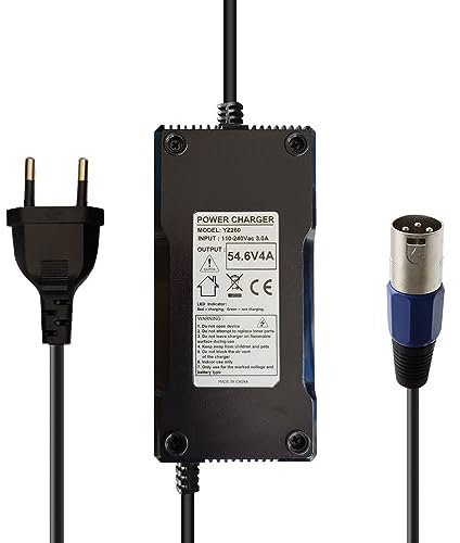 aunstarwei 54.6V 4A Power Supply for 48V 13S Lithium Battery Charger with 3-Pin XLR Plug