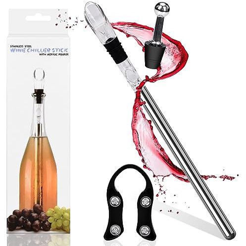 MINSHUXI Enfriador de Vino Barra de Acero Inoxidable Viene con Cortador de Papel, Barra Enfriadora, Cabezal Decantador,Tapón, Adecuado para la Mayoría de los Vinos Gran Regalo para Familiares y Amigos