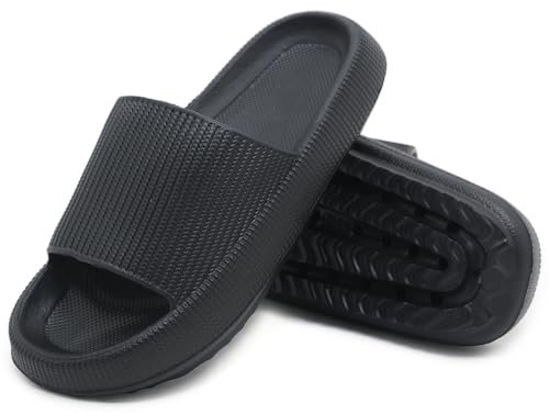 Acfoda Cozislides Original Slippers Damen EVA Hausschuhe Badeschuhe Herren Cloudyzz Schlappen Weiche Wolken Schuhe Rutschfest Badelatschen Dicke Sohle Badeschlappen Strand Pantoletten Schwarz 42/43