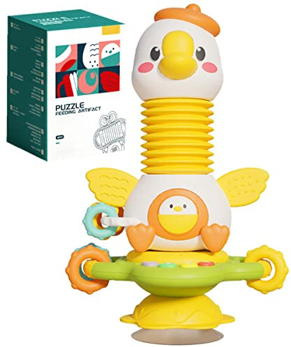 Baby High Chair Toys with Suction Cups Early Educational Interactive Montessori Baby Tray Rattle Toy, Cute Fun Sensory High Chair Goose Suction Toy for 12 months Up Toddler Boys Girls