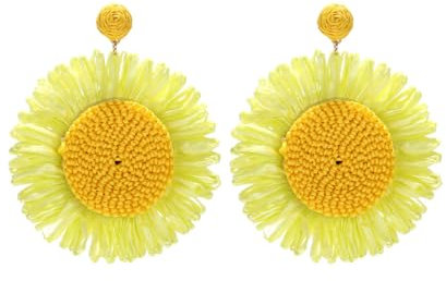 TOECCY Rattan Ohrringe für Damen Sonnenblumen Tropfen Ohrringe Boho Ohrringe Böhmische Statement Ohrringes Schmuck Geschenk für Frauen Sommer, Strand (Gelb）
