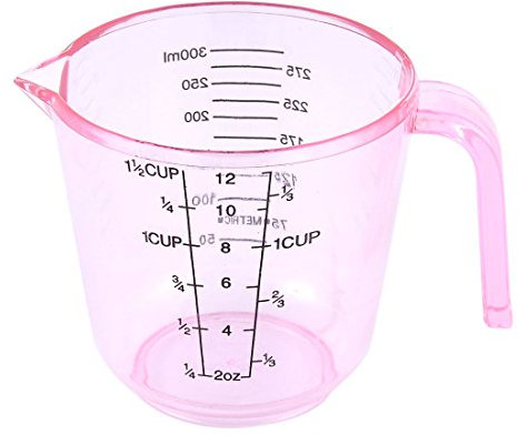 Plastic Kitchen Flour Sugar Milk Measurement Beaker Measuring Cup Mug 300ml Clear Pink