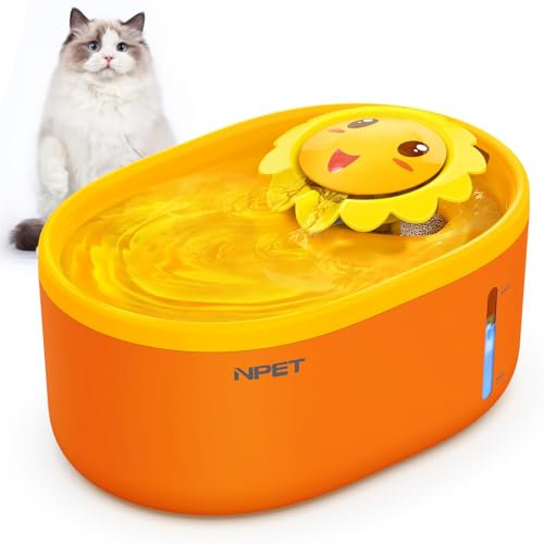NPET Cat Water Fountain, 2L Cat Fountain with DIY Stickers, Ultra Quiet Automatic Pet Drinking Fountain with LED Light, Small Dog Water Fountain