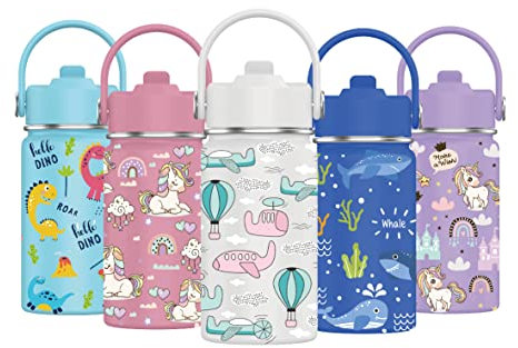 Mi Ko Mi Ka Botella de Agua para Niños de Acero Inoxidable 350ml - Térmica Reutilizable | Sin BPA | Mantiene 24H Frio / 12H Calor | Termo y Hermética - A Prueba de Fugas (Aviones y Helicopteros)