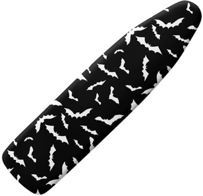 HUGS IDEA Ironing Board Cover, Halloween Black Bats Print Stretchy Fabric Ironing Board Pad Protector Cover Heat Resistant Iron Board Cover